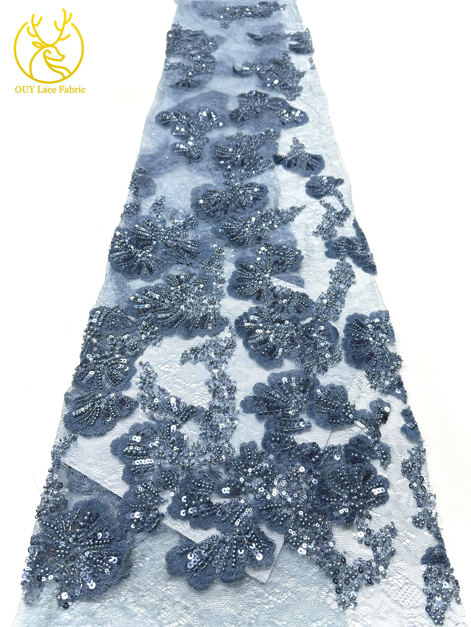 2026 Afrikanischer Bräutigam Bestickter Spitzenstoff Hochwertige Französische Pailletten-Spitze 5 Yards Marineblau Perlenbesetzter Spitzenstoff für Party-Hochzeitskleider – Detail 24