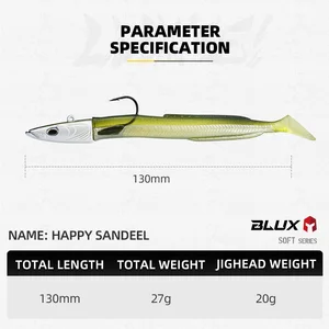 BLUX-HAPPY Sandeel Fishing mồi nhử, mồi nhân tạo, lươn sống mềm, đuôi mái chèo, móc đầu jig, rung vinyl, bánh răng mặn, 13cm, 27g 10 Bán hàng chính Bán hàng Turvira - №4