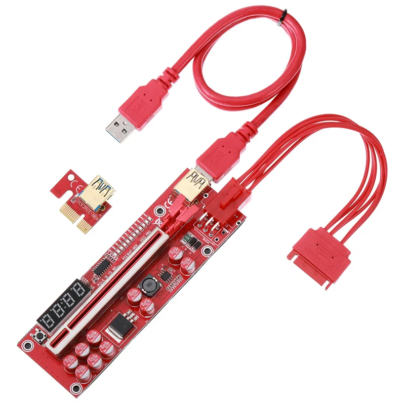 NEW RED PCIE Riser LED Temperature Display for Graphics Card GPU BTC Mining V013 PRO PCI Express X1 to X16 Extender USB3.0 Cable