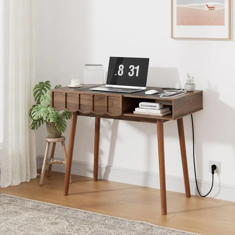 Executive Vintage Desk with Drawers and Storage for Home Office, Study, or Bedroom