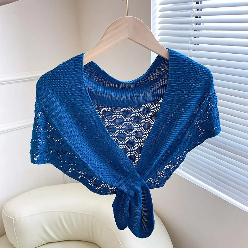 

Solid Color Knitted Hollow Shawl Cross Soft Cloak Knot Scarves Clothes Decoration Sunscreen Blouse Shoulder Fake Collar Outdoor