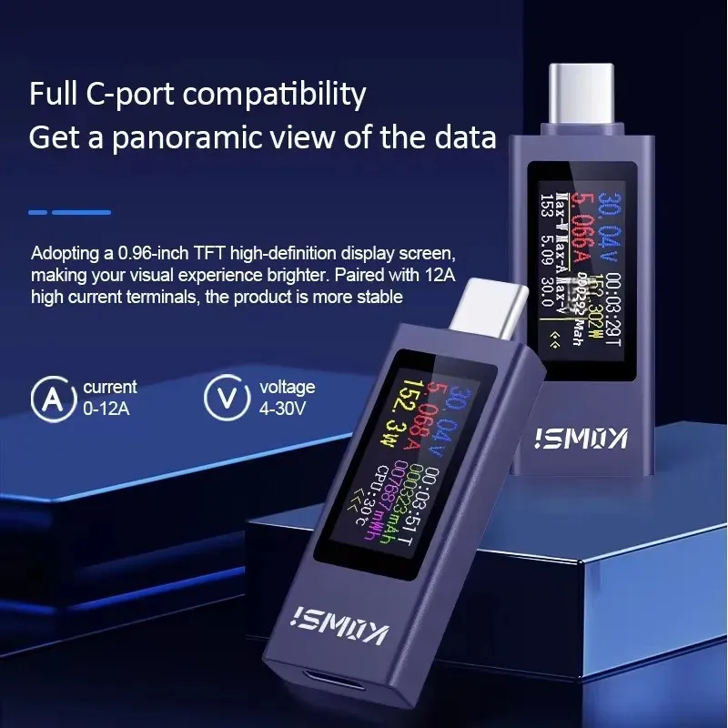 KWS-2302C Type-C Current Voltage Power Meter Bidirectional Current Tester Cell Phone Charging Tester DC 4~30V 0~12A Voltmeter