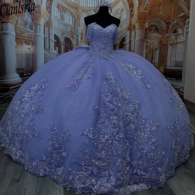 Elegant lilac princess ball gown quinceanura dress 2026 3D flower purple sweetheart art XV Sweet 16 dress Vestido de 15 quinceañ