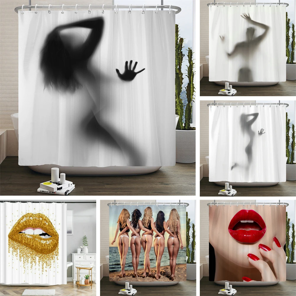 Sexy Woman Bath Curtains Waterproof Bathroom Shower Curtain Girl Shadow 3d print With Hooks Polyester Cloth 180*200 Bath Screen