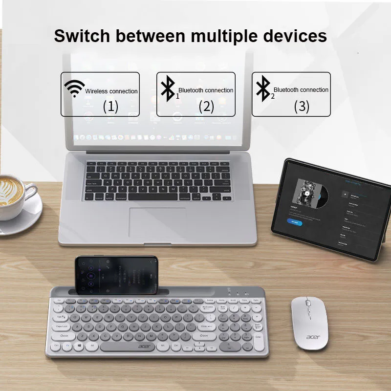 Teclado inalámbrico con Bluetooth, miniteclado portátil de tres modos, tamaño completo, 2,4G, para ordenador portátil, PC, TV, iPad, Macbook, Android