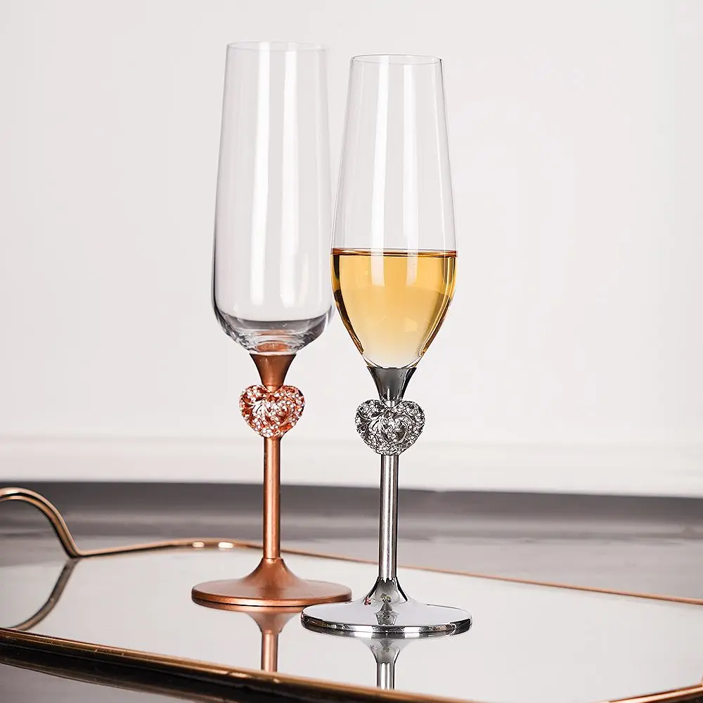 

High-end Crystal Champagne Glass, Golden Love Bubble Glassware Wedding Sweet Wine Cup Wedding Gift Cocktail Glasses Barware