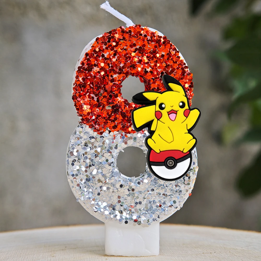 Pokemon Kerze Nummer 0-9 Fußball Kerze Pikachu Kuchen Dekoration Junge Geburtstag Party für Kinder Baby Dusche Dekor Geschenk