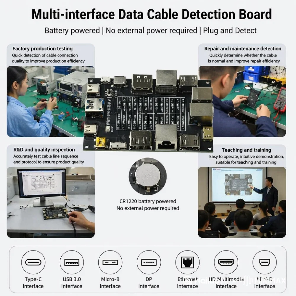 3V USB Cable Tester Type-C Micro-B Short Circuit Switch Test Board Data Cable Anomaly Detection For iOS Android Test Board