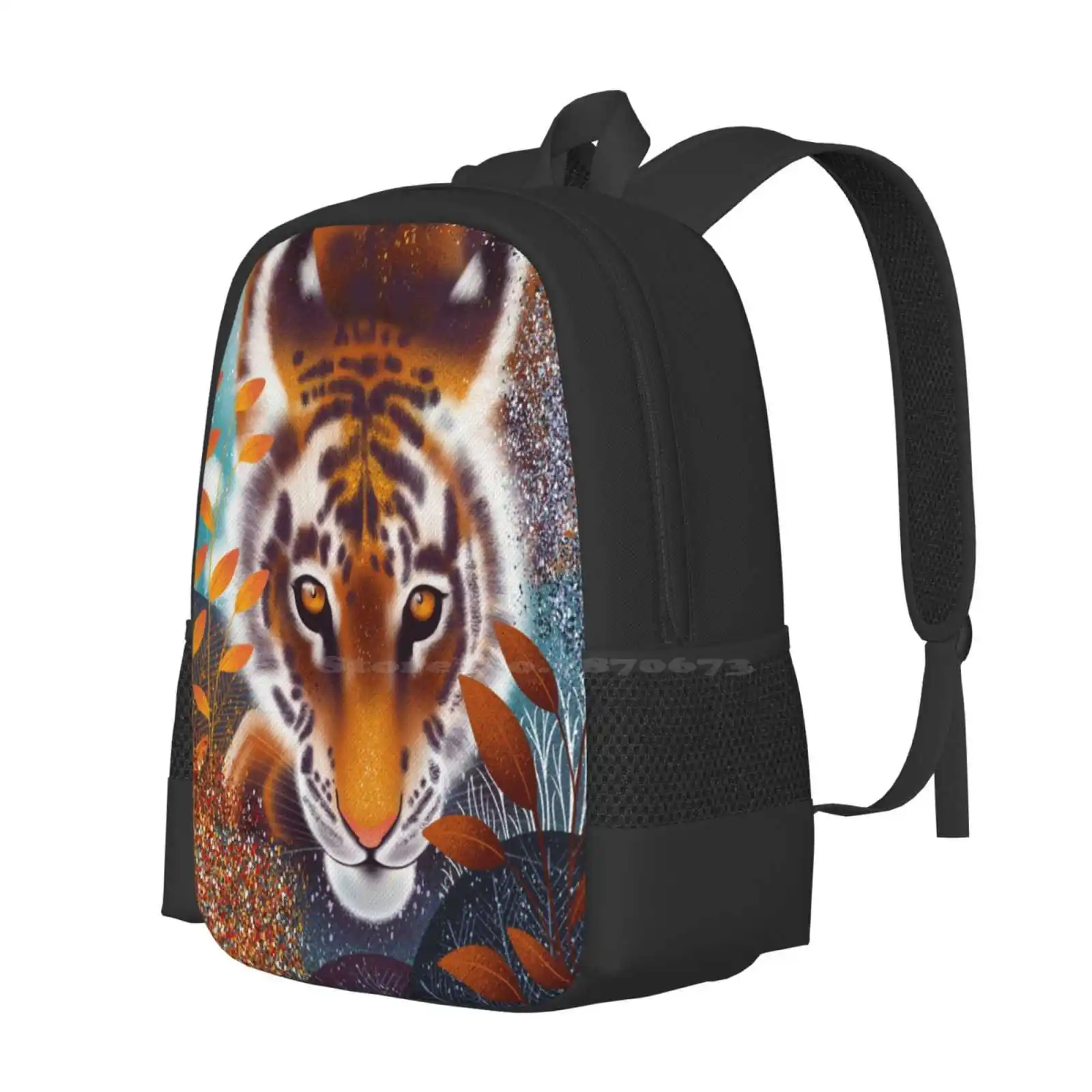 Wild Tiger Hot Sale Schoolbag Backpack Fashion Bags Nature Wild Animal From The Moon Flowers Flower Pattern Colour Colorful