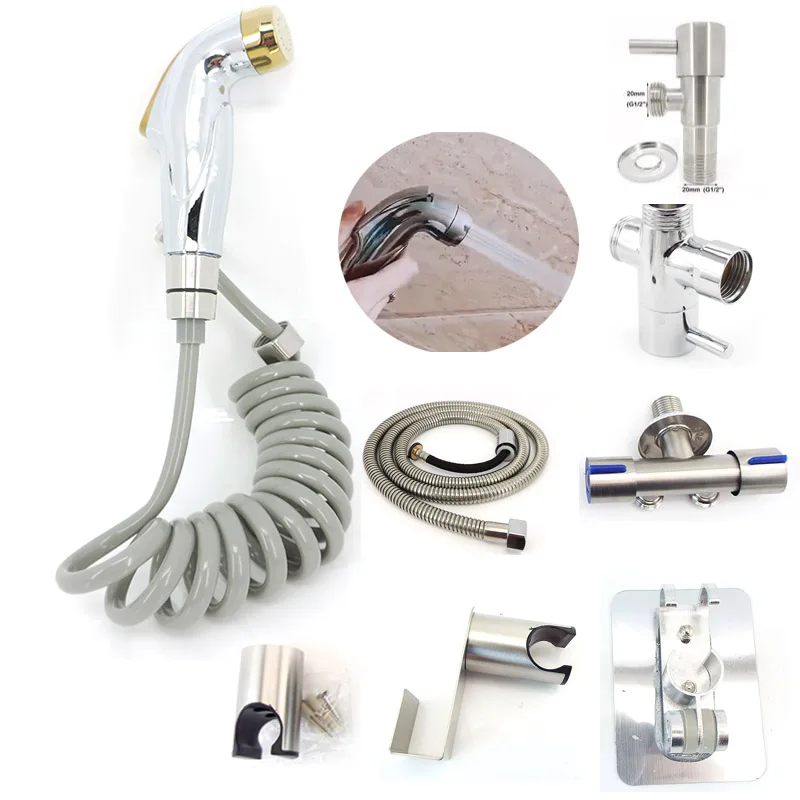 

Ручной биде Распылитель ABS для туалета Спрей для воды для унитаза Смеситель для клизмы Очиститель для мытья Золотой серебряный комплект шлангов для душевой насадки douchette Ванная комната