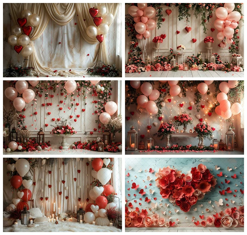 

Valentine's Day love balloon flower photography background couple lover party decoration banner photography studio supplies