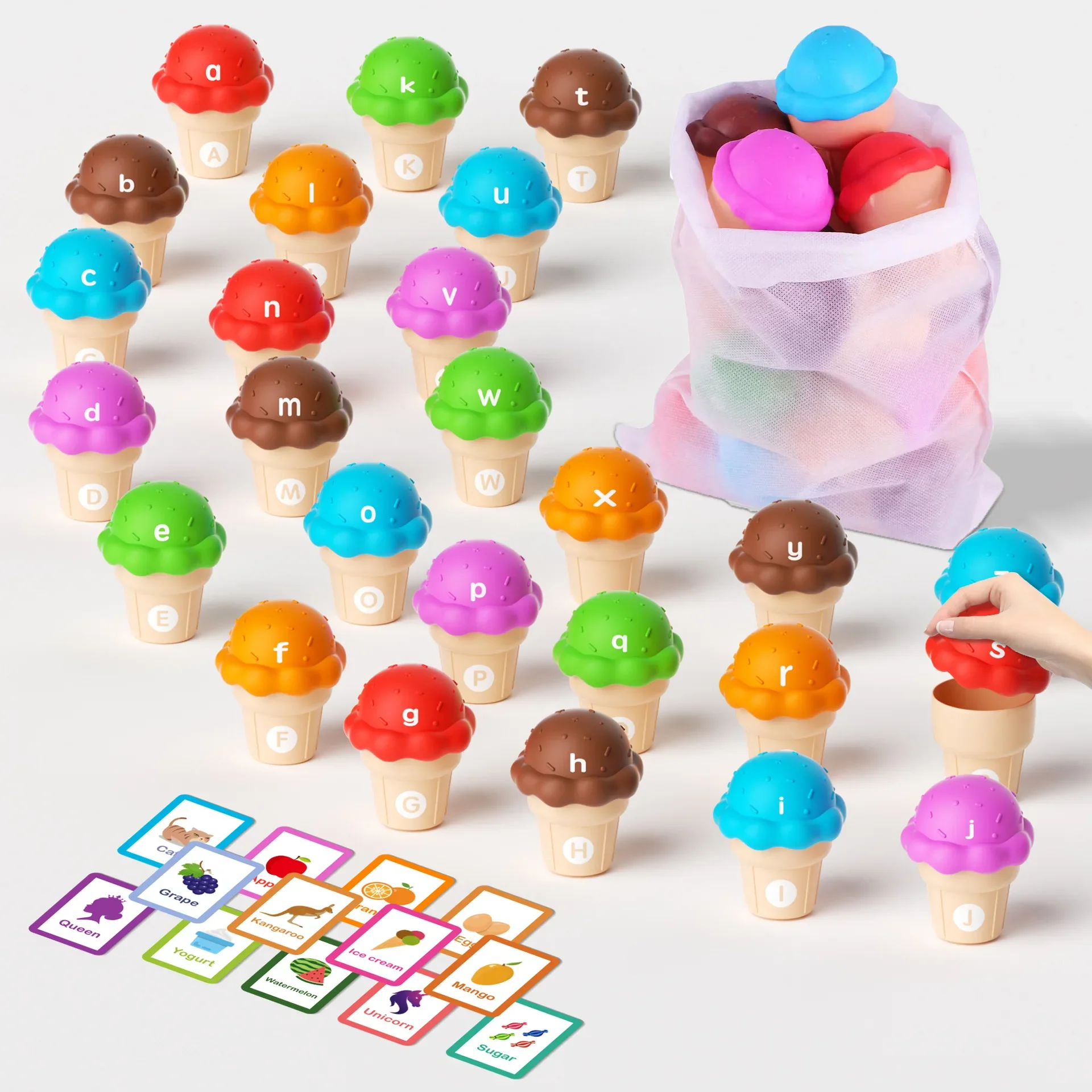 Giocattoli cognitivi del colore del gelato Giocattoli educativi Montessori per bambini Giochi di abbinamento in inglese Giocattoli impilabili Regalo per bambini