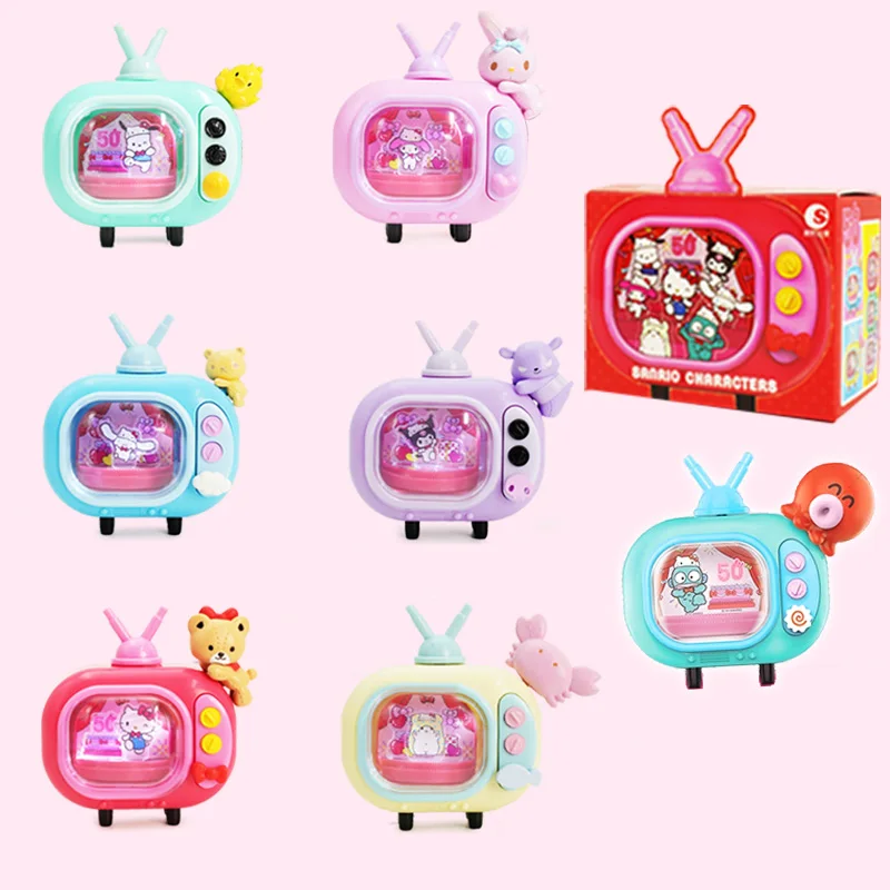 

Sanrio Characters TV Model Acrylic Figurine with LED Light Motor Rotates Stage Blind Box Toy Kuromi Hello Kitty Desk Decor Gift