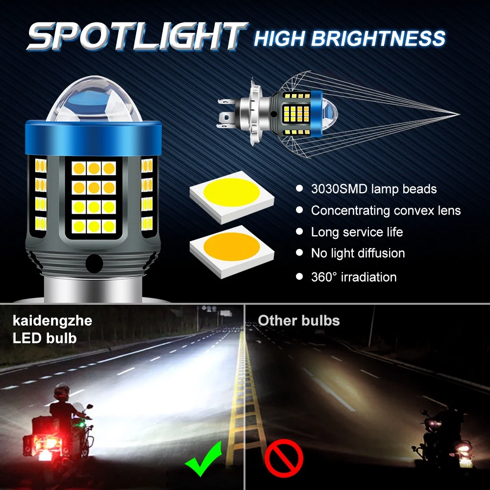 20000Lm H4 LED Moto H6 BA20D P15D LED Motorcycle Headlight Bulbs 3570 CSP Lens White Yellow Hi Lo Lamp Scooter Accessories 12V