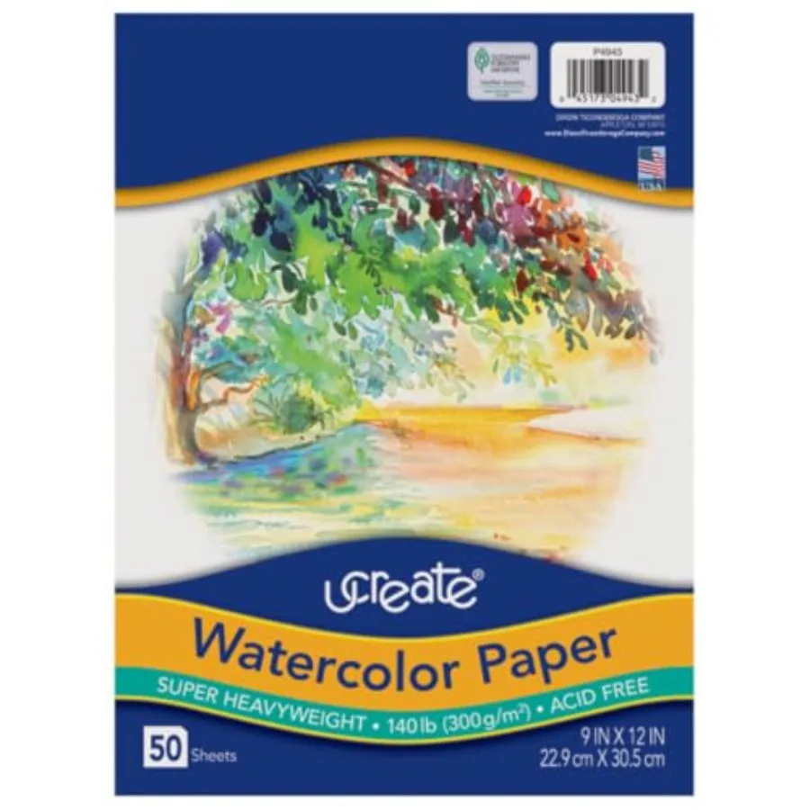 

Watercolor Paper, White, Package, 140 lb.,,50 Sheets