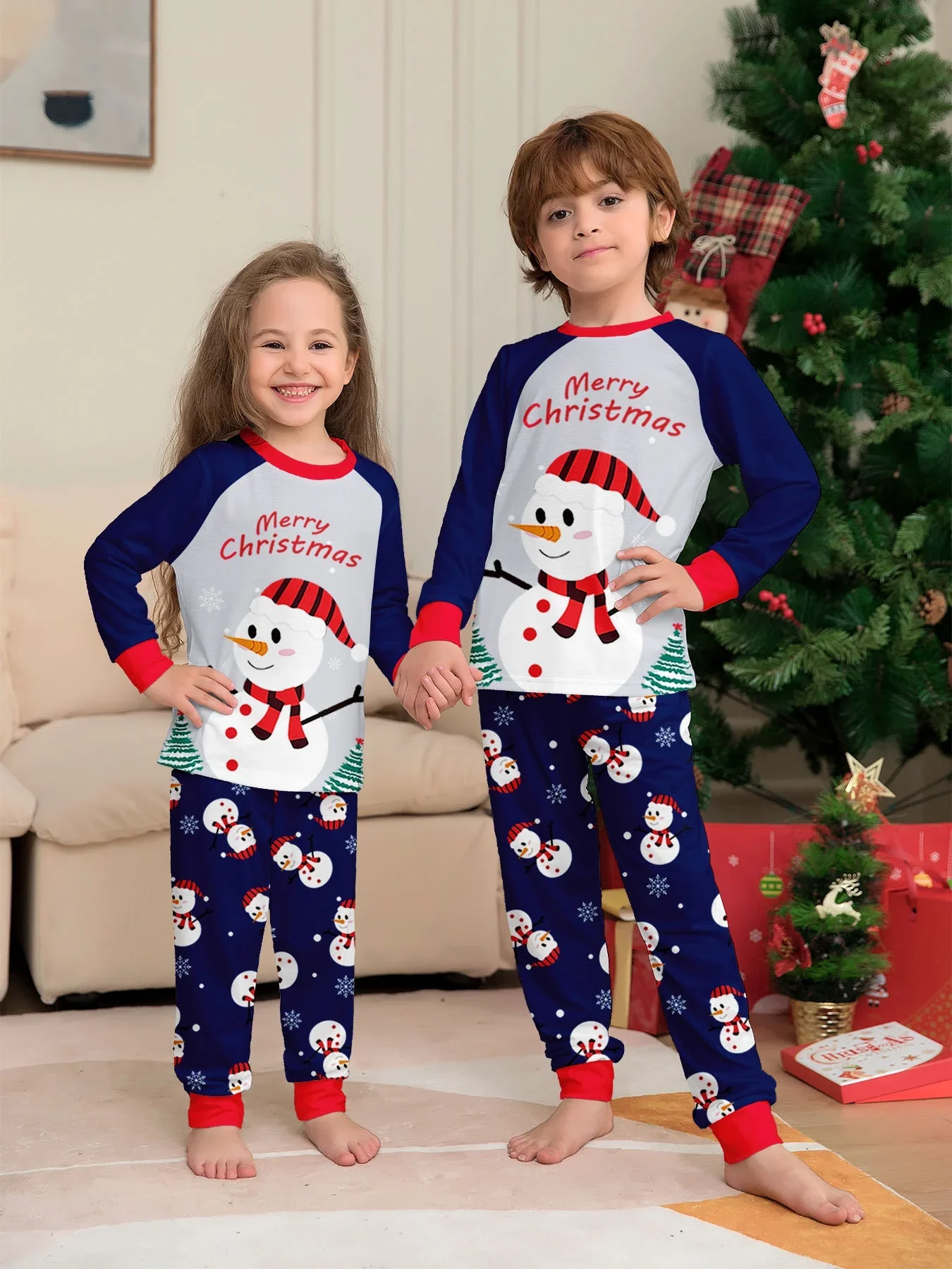 

New Year's Clothes Christmas Family Matching Pajamas Snowman Print Loose Sleepwear Adults And Kids Pajamas Set And Baby Romper