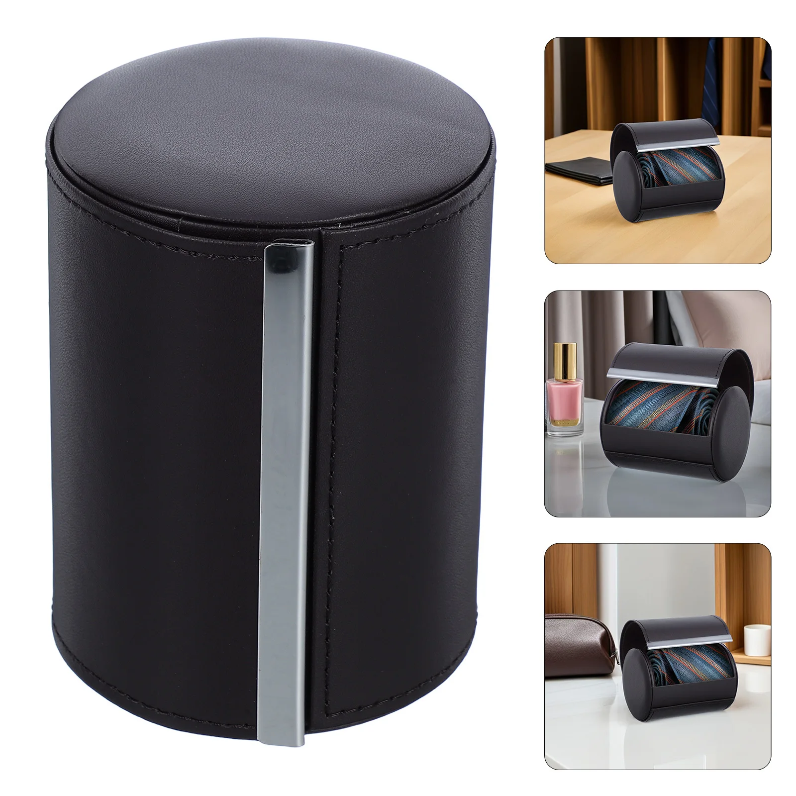 

Magnetic Tie Case Pu Cylindrical Design Anti-Wrinkle Travel Necktie Storage Organizer For Business Formal Occasions