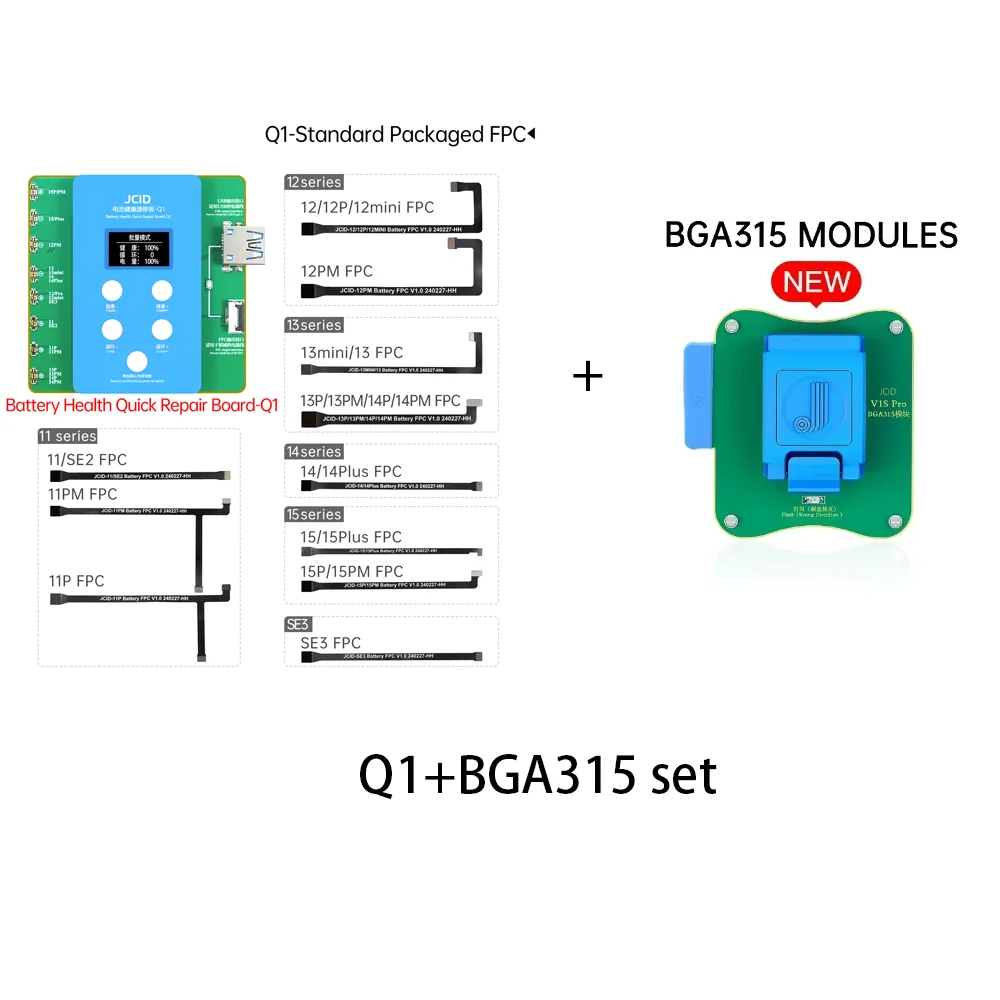 jcid Q1 battery repairer and V1S pro BGA315 modules