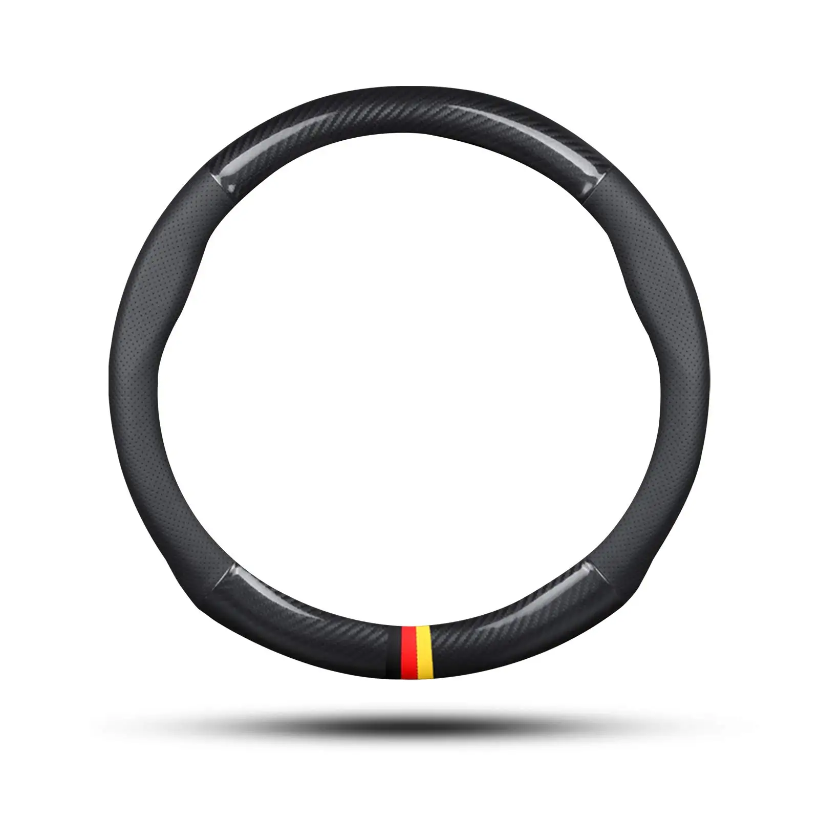 

Sport Carbon Fiber And PU Leather Steering Wheel Cover Non-Slip Universal 38Cm Black
