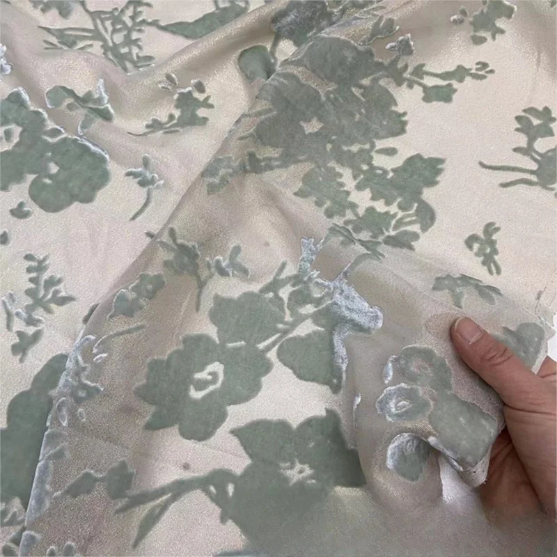 

140cm-width hollowed-out gold thread jacquard velvet silk fabric light and transparent dress skirt