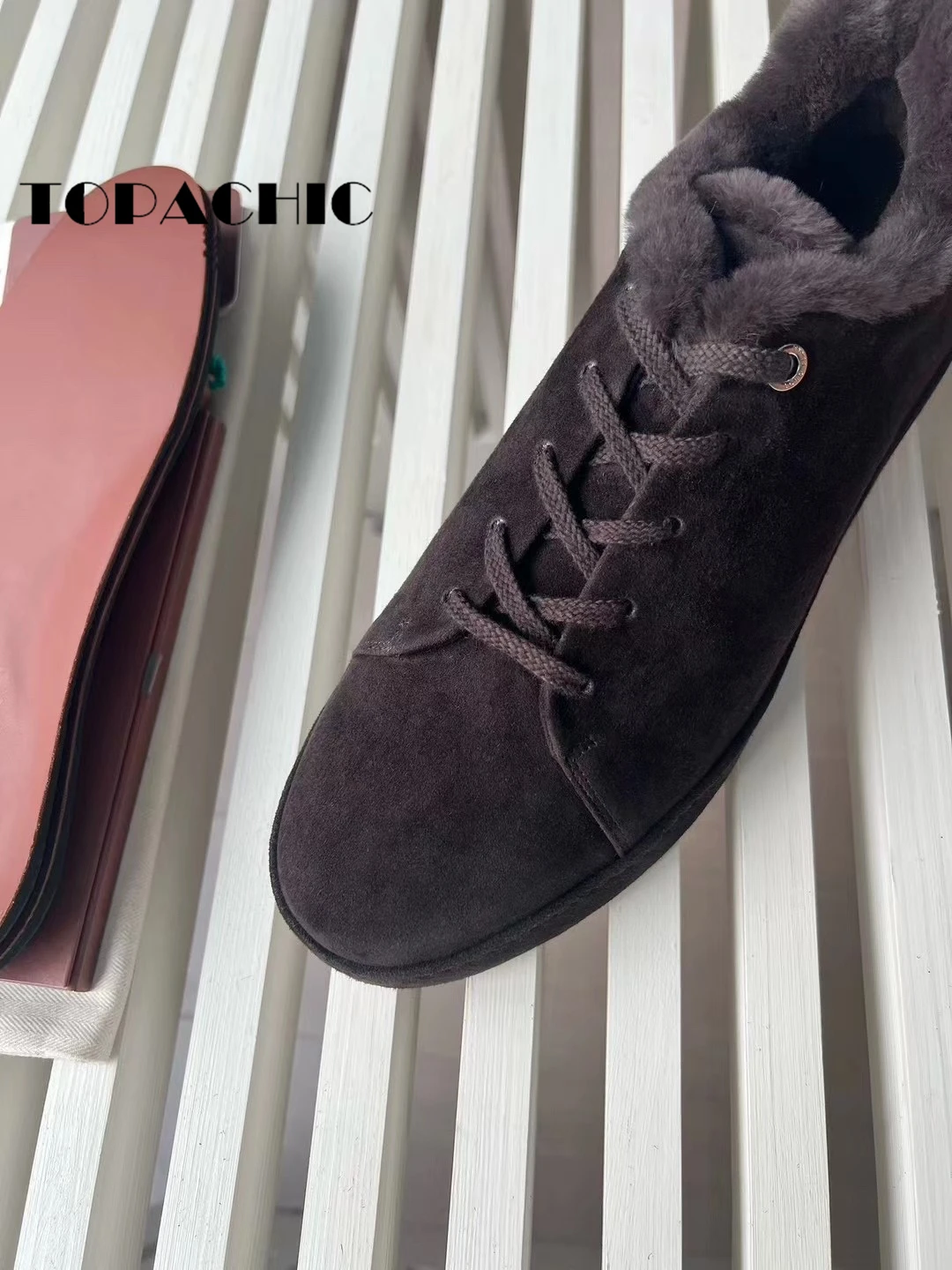 11.13 TOPACHIC Men\'s Wool Cow Suede Keep Warm Thicken Casual Shoes Round Toe Lace-Up Flat Vulcanize Shoes