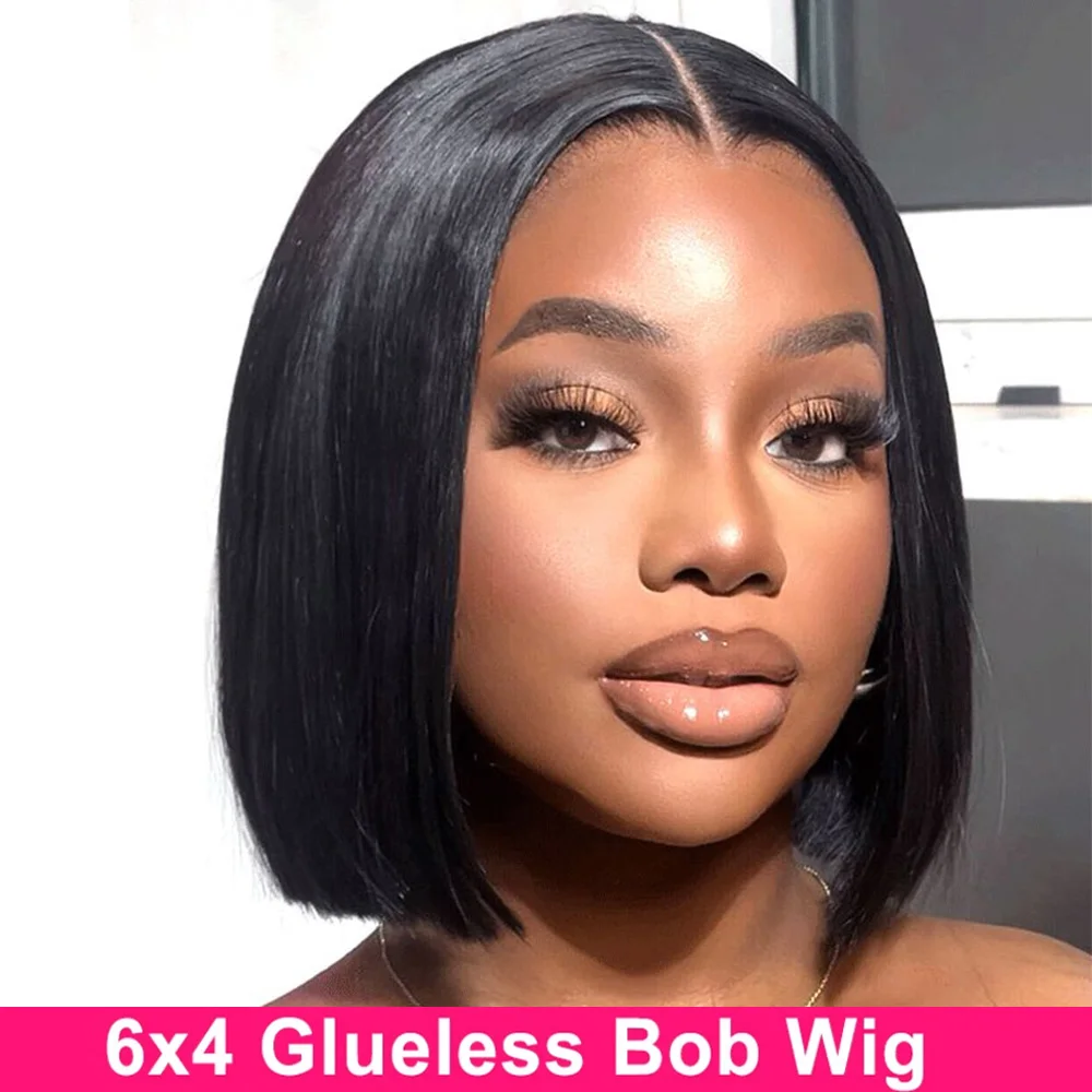 

6x4 Straight Bob Wig Pre Bleached Knots Lace Front Wig Wear And Go Glueless Human Hair Wig Pre Cut PrePlucked Wig For Women