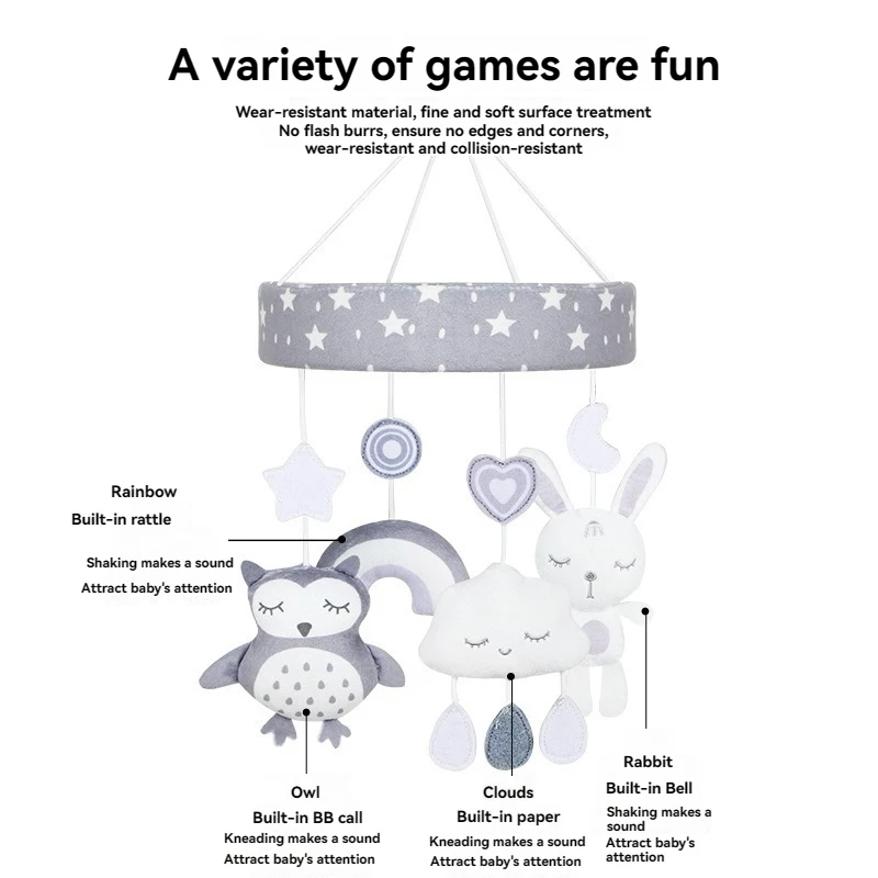 سرير الطفل جرس حشرجة الموت الطفل الشمال نمط الموسيقى الدورية مخرطة معلقة جرس مهدئا القماش لعبة هدية عيد الفصح #2