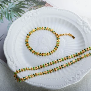 Vòng cổ hiện tại của trang tính ô liu cho phụ nữ thực vật bằng thép không gỉ 8 Bán hàng chính Xanh Set Oliva - №7