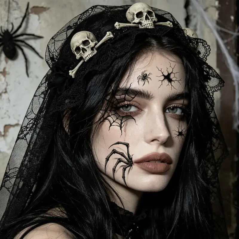 10 Sheets Spider Web Tattoo Stickers Halloween Eyebrow Stickers Body Makeup Waterproof Temporary Tattoo Halloween Fake Tattoo