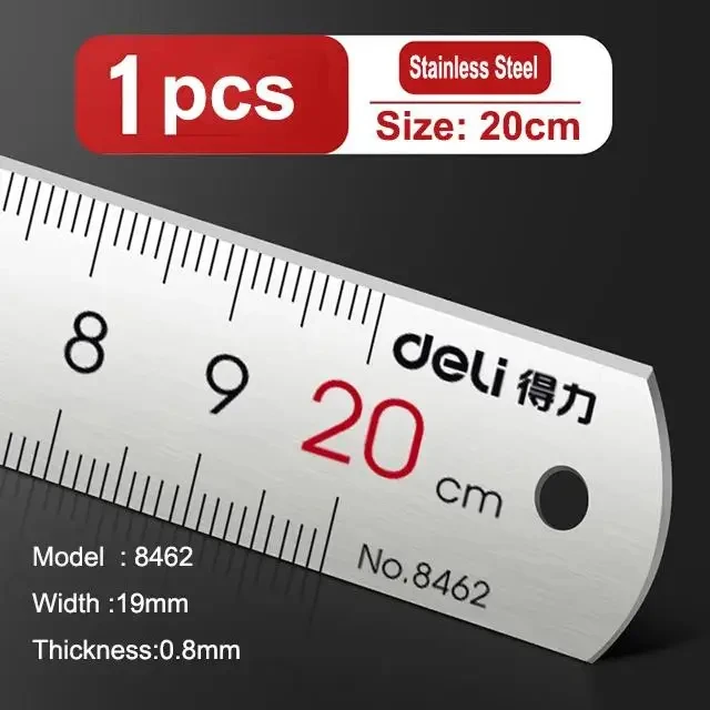 Deli Roestvrijstalen Liniaal 15/20/30cm Metalen Rechte Liniaal voor Thuis School Precisie Meten Tekening Tool Levert 1/2/5pcs
