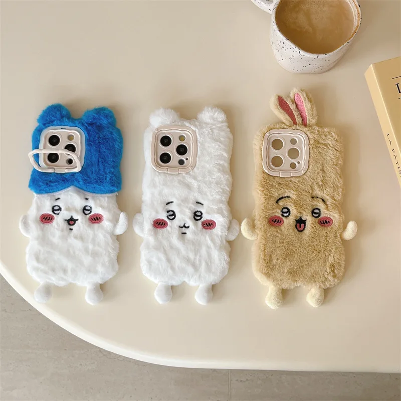 حافظة هاتف كاواي سانريو تشيكاوا من القطيفة الشاملة لهاتف آيفون 16 15 14 12 13 11 Pro Max لمنع السقوط