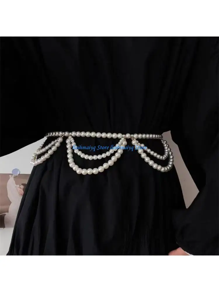 573B Delicate Pearls Waist Jewelry Comfortable Body Chain For Everyday Elegant Look