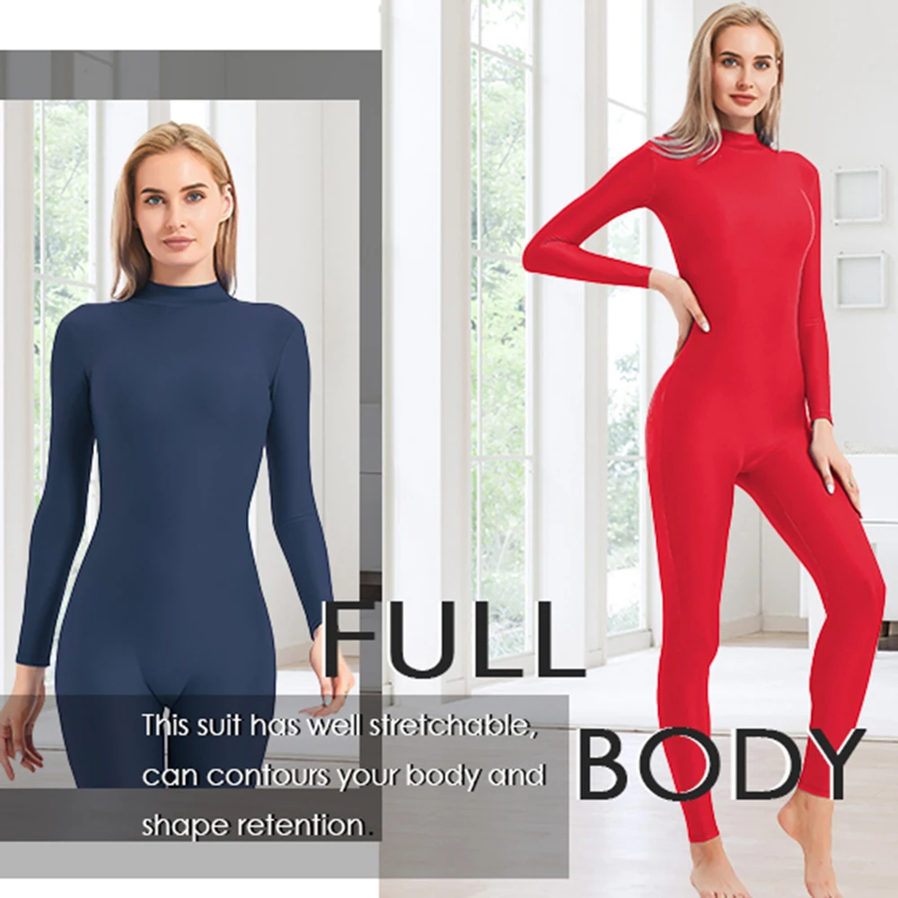 AOYLISEY Women Long Sleeve Dance Unitard Turtleneck Full Body Bodysuit Spandex Gymnastic Yoga Jumpsuits Mens Halloween Costumes