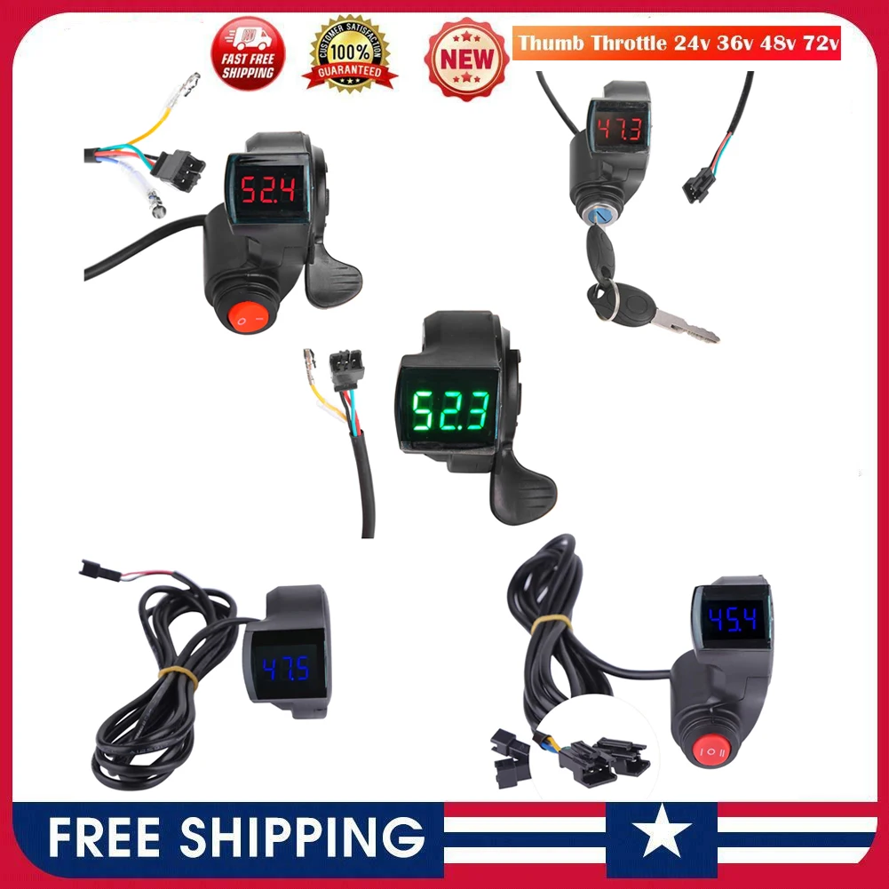 Finger Thumb Throttle E-Bike Switch Handle  LCD Digital Battery Vehicle Voltage Display Switch 12V to 99V Speed Control