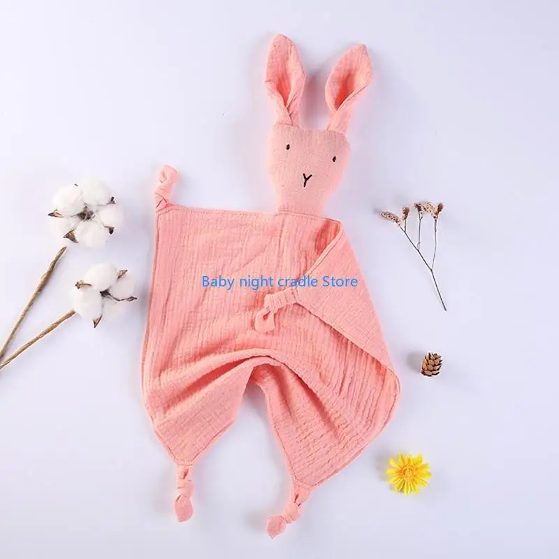 

J2FF Baby Soothe Blanket Soft Gauze Bibs Teether Burp Cloth Gift Rabbit for Doll Appease Towel Comfort Sleeping Cuddling