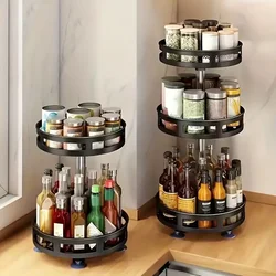 3-Tier Metal Rotating Organizer Spice Rack Seasonings Cans For Kitchen Accessories 360-Degree Non-Skid Carbon Steel Storage Tray