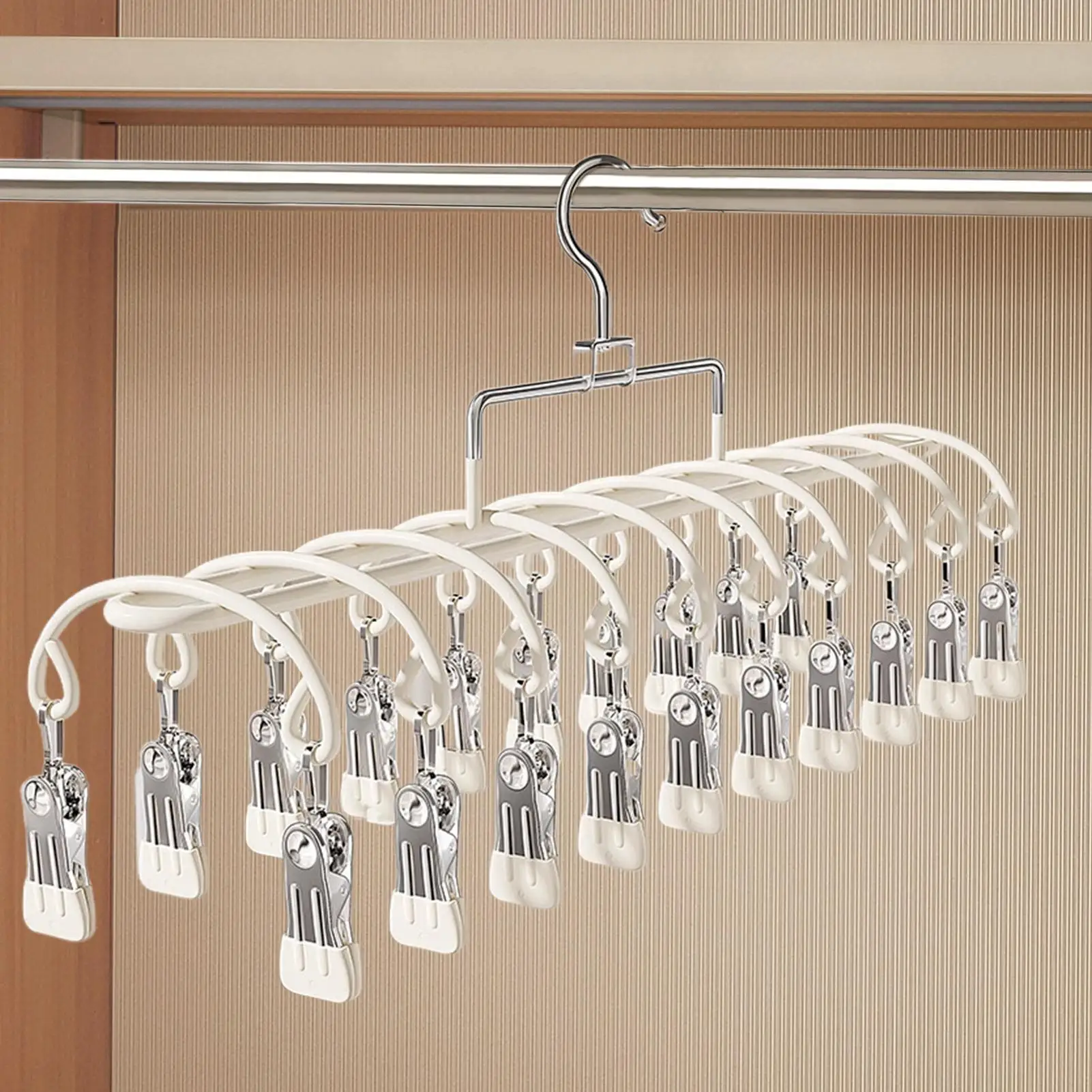20 Clips Legging Organizer & Drying Rack, Space Saving Hanging Closet Storage, Multi-Use Pants Skirt Scarf Holder for Home Dorm