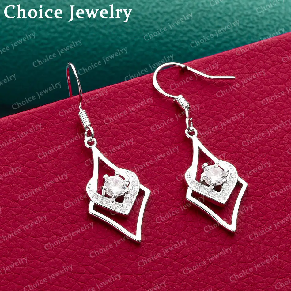 925 Sterling Silver Earrings Square Heart Combination Drop Earrings For Women Jewelry Fashion Party and Daily Wear