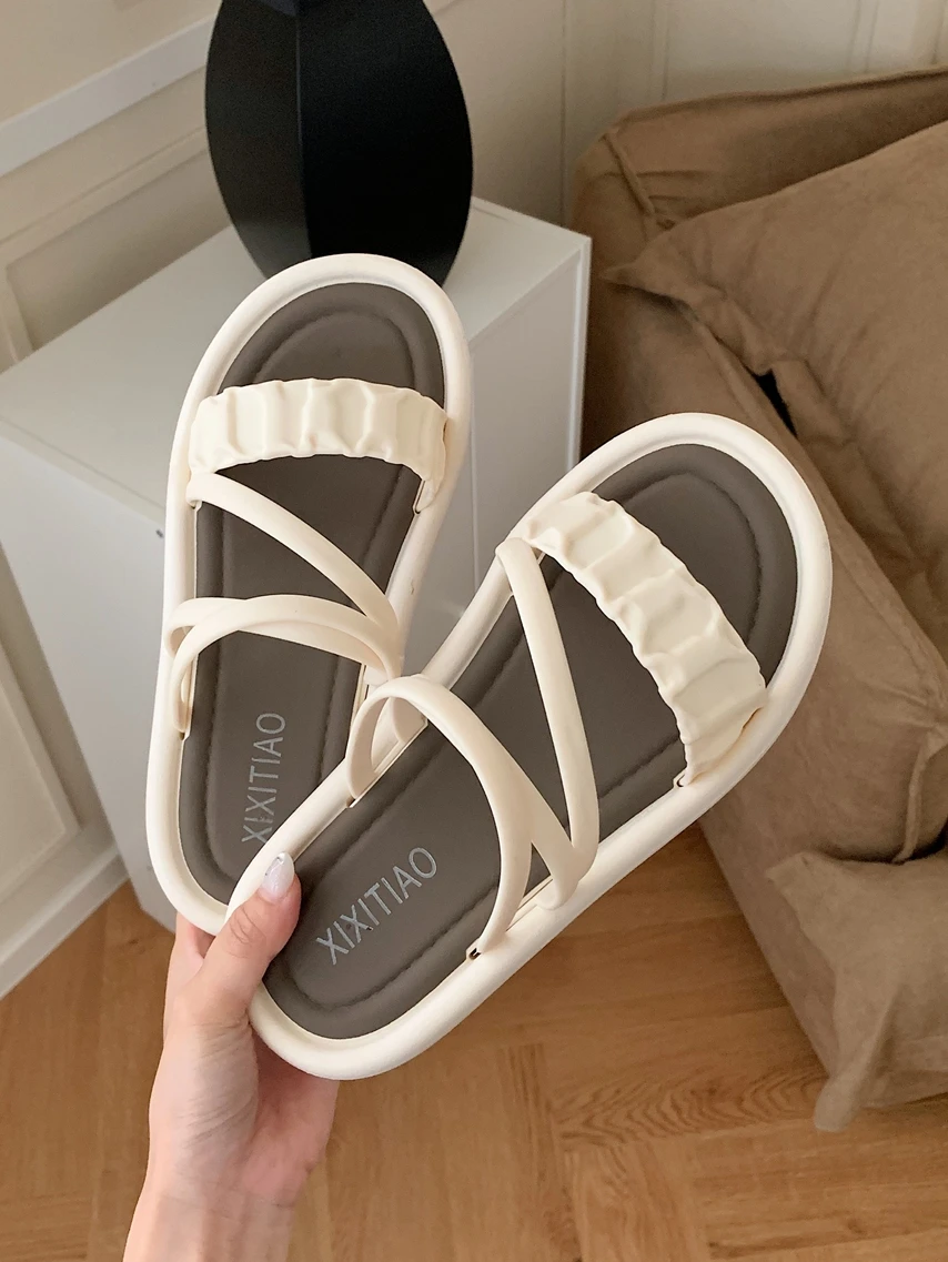 

Women Beach Slippers Ins Trendy Fashion Color Blocked 2024 Summer Beach Sandals Vacation Flat Bottomed Women's Sandals