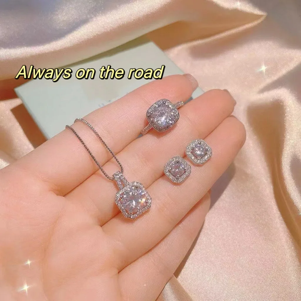 

Trendy Love Heart Rainbow Crystal Three-piece set For Women Gold Silver Color Multicolor Birthstone Jewelry Mother's Day Gift