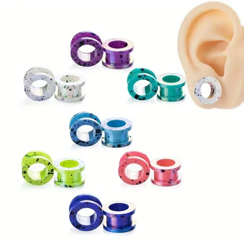 2pc Ear Plug and Tunnels Simple Acrylic Multi-color Poly-dot Outer Teeth Hollow Pulley Auricle  Piercing Jewelry