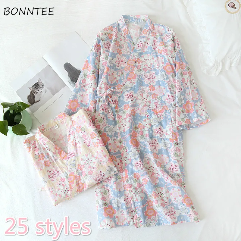 

Robes Women Couples Summer Lovely Chic Cotton Soft Elegant Kimono Ladies Sleepwear Pregnant Sexy Printed Kawaii Womens Homewear