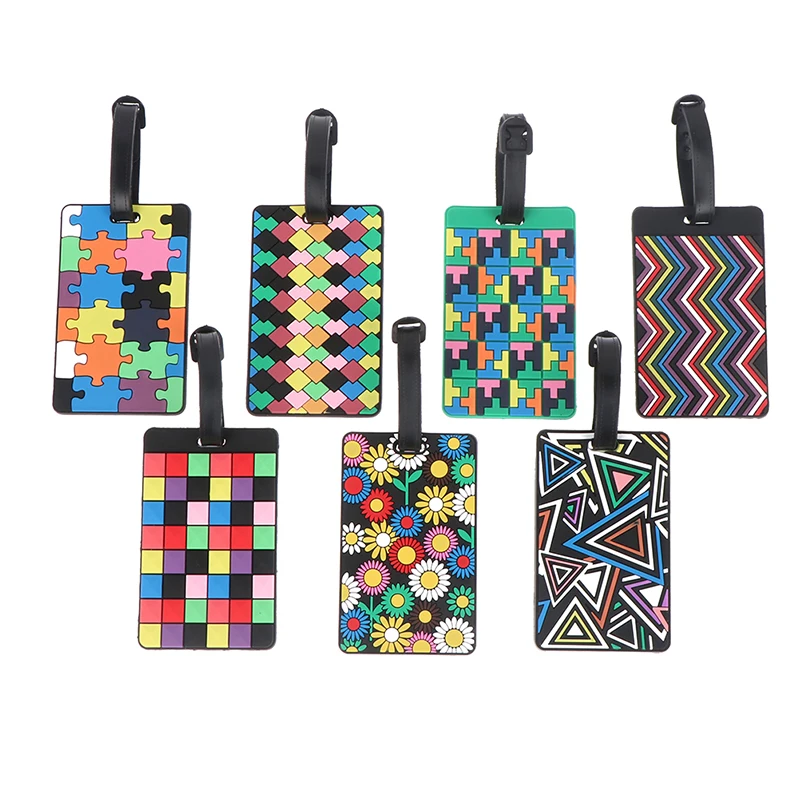 1PCS Geometric Luggage Tags Suitcase ID Addres Holder Baggage Bag Tag Silicone Pvc Soft Label Travel Accessories Luggage Tag