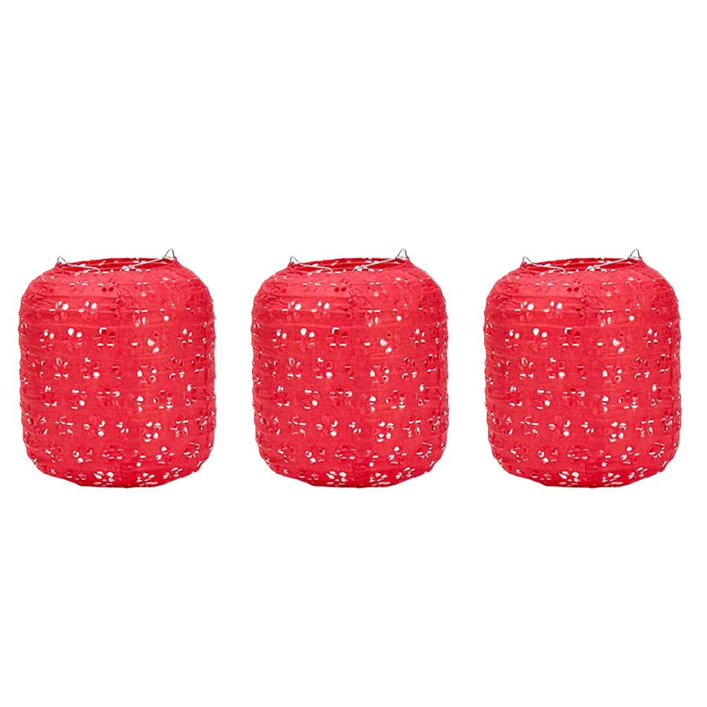 3Pcs Glowing Flower Lanterns DIY Chinese Paper Lanterns with LED Light Hand Lever Tassel for Wedding Birthday Festival Home
