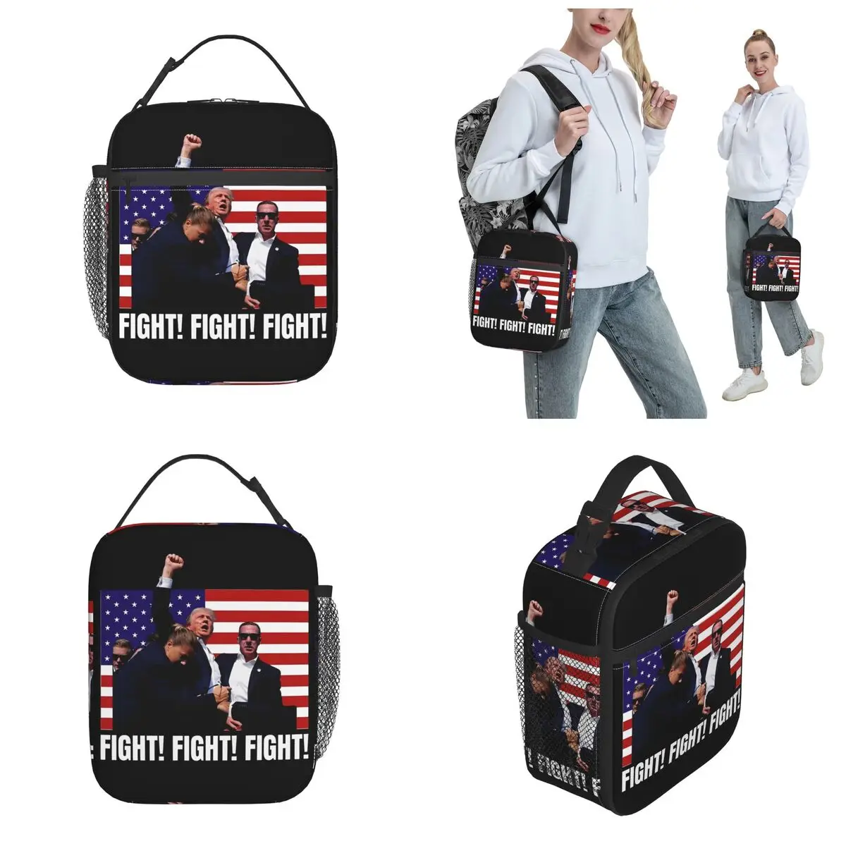 Lunch Box 2024 President Trump Fight Merch falled Shooting Shot Trump Meme Food Box Y2K Thermal Cooler Bento Box per il lavoro