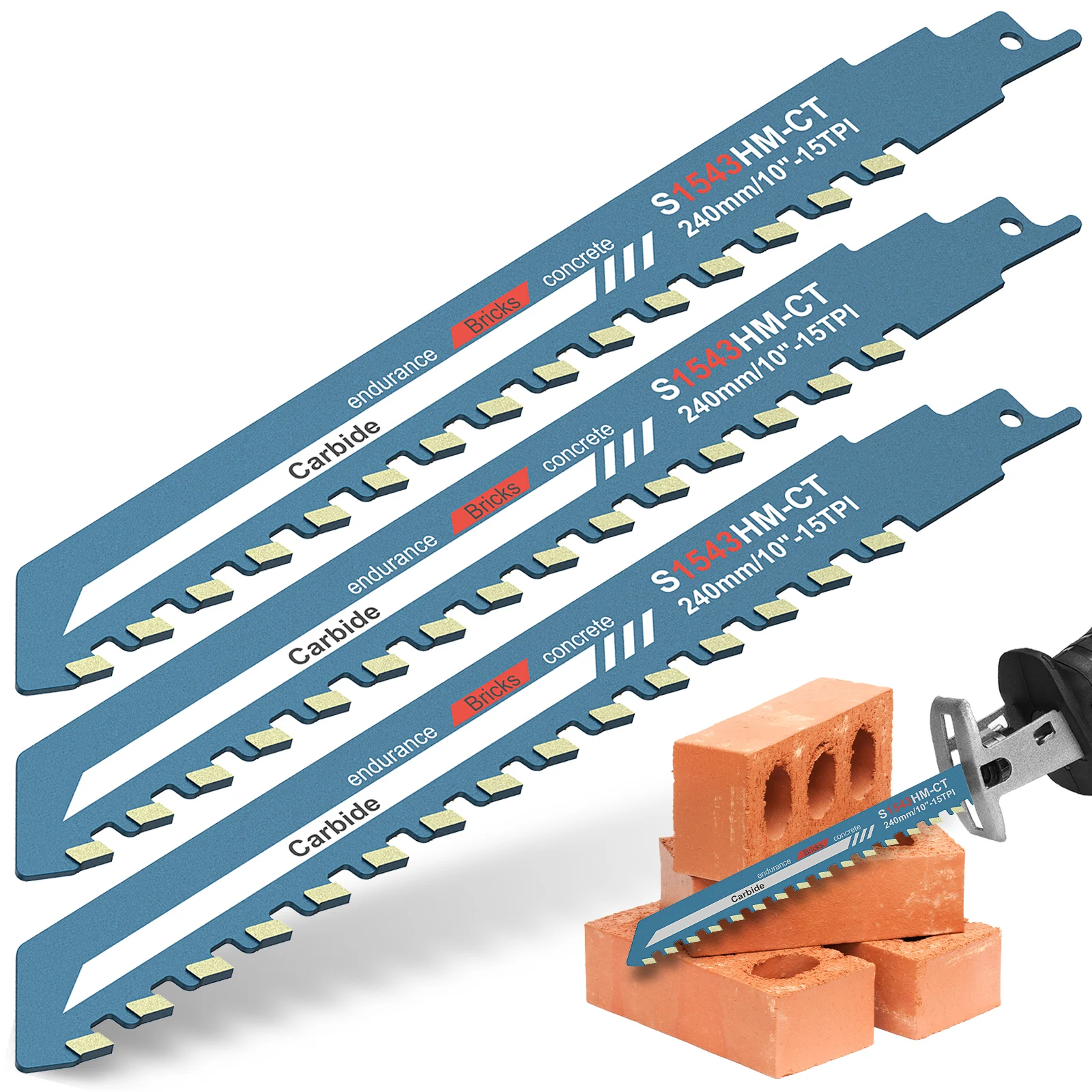 1/2/3Pcs Reciprocating Saw Blade 10inch Tungsten Carbide Teeth Saber Saw High Hardness Saws Blade Masonry Concrete Cutting Tools