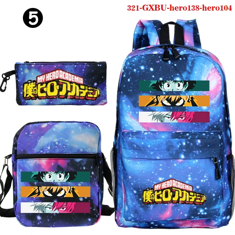 My Hero Academia Mochila para Estudantes, Messenger Bag, estojo para lápis, Material Escolar, Moda para Adolescentes, Bolsa de Ombro Casual, 3Pcs Set