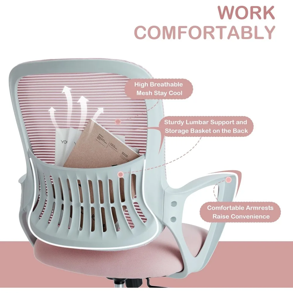 كرسي مكتب مريح: كرسي كمبيوتر شبكي مريح مع مساند للذراعين، ودعم قطني قابل للتعديل، وغطاء تنفيذي دوار #6