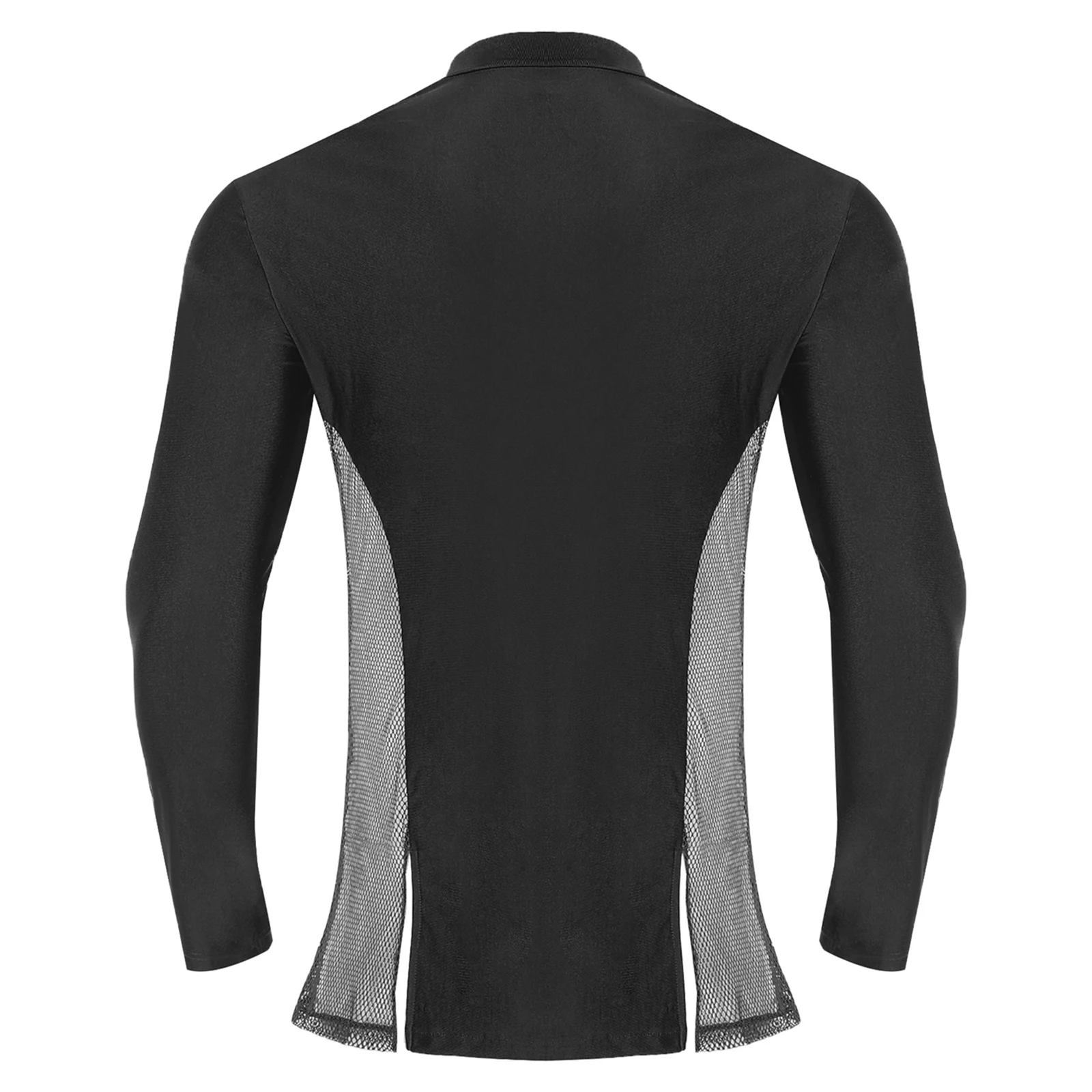 Heren Latin Ballet Dans Top V-hals Lange Mouw Zijkant Mesh Patchwork met Split T-shirt Top Danskleding voor Chacha Tango Ballroom