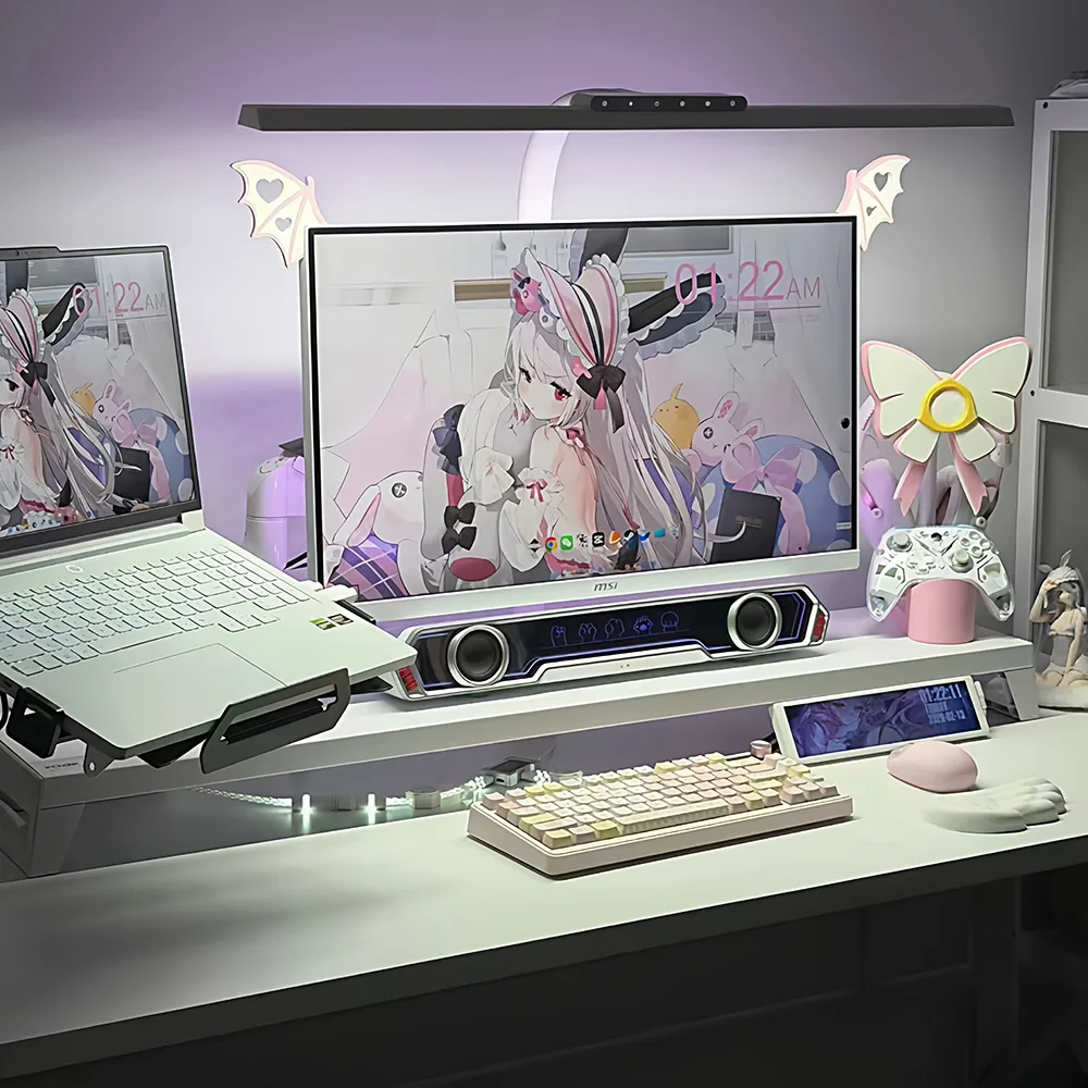 Creative 2pcs Computer Monitor Decorative Ornament Girls E-sports Room Table with Screen Frame Little Devil Wings Cute Ornaments